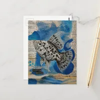 Dalmation Molly Fish mixed media collage Postcard