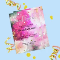 Stars Sparkles And Pink White Clouds Sweet Sixteen Invitation