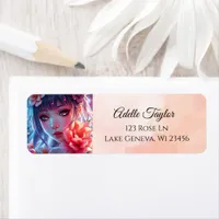 Beautiful Anime Girl Glitchcore Floral Label