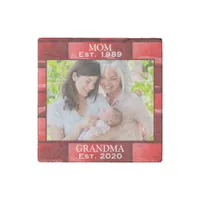 Photo Red Glitter New Grandma Est. Year Christmas Stone Magnet