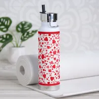 Red Confetti Hearts  Water Bottle