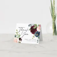 Boho Burgundy Floral Wedding Thank You Card