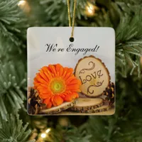 Rustic Orange Daisy Woodland Engagement Ceramic Ornament