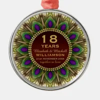 18th Anniversary Peacock Feather Mandala Memento Metal Ornament