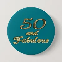 50 and Fabulous Birthday Gold Typography 50th Age Button