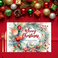 Festive Watercolor Christmas Wreath Paper Placemat