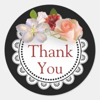 Thank You Stickers Black and Coral Floral Bouquet