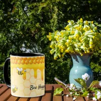 Bee happy honeycomb pattern honey dripping mug