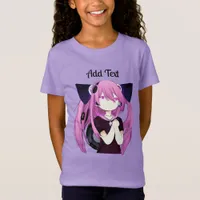 Sweet Purple and Black Anime Girl with Cat Ears T-Shirt