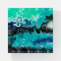 Teal, Blue and Black Fluid Art Marble Swirls   Paperweight