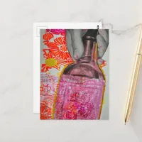 Whisky Bottle Floral Pink Orange Collage Postcard
