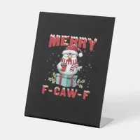 Retro Merry Christmas F-Caw-F Chicken  Pedestal Sign