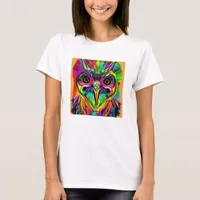 Owl with Colorful Feathers Quirky AI Art T-Shirt