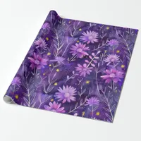 Purple Pink and Yellow Daisy Floral Pattern Wrapping Paper