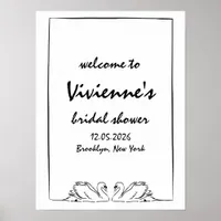 Chic Hand Drawn Swan Bridal Shower Welcome Sign
