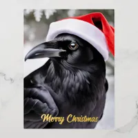 Raven in a Santa Hat Christmas Foil Holiday Postcard