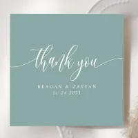 Dusty Teal Minimalist Script Wedding Thank You Card