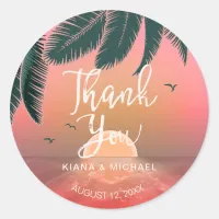 Tropical Isle Sunrise Thank You Pink ID581 Classic Round Sticker