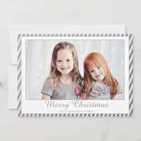 Elegant Christmas Silver Foil Stripe Holiday Photo