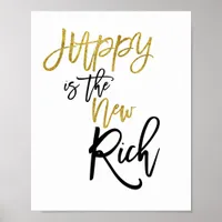 Happy Is The New Rich Quote Black/gold Poster