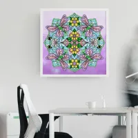 Pink Hand Drawn Butterfly, Flowers Mandala  Poster