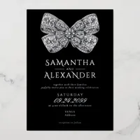 Renaissance Regency Ornate Bow Black Photo Wedding Foil Invitation
