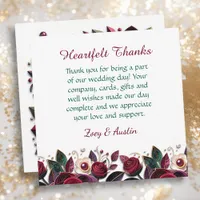 Burgundy Flowers, Foliage and Pearls Personalized Thank You Card