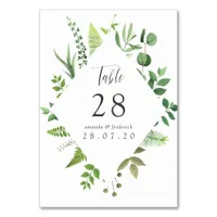 Watercolor Woodland Forest Greenery Wedding Table Number