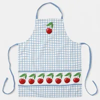 Red Cherries on Blue Checkered Graphic Pattern Apron