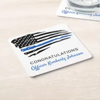 Police Party Thin Blue Line Flag Congratulations Square Paper Coaster