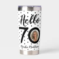 Hello 70 Black & White Dots Photo & Name Birthday Insulated Tumbler