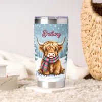 Cute Whimsical Highland Cow Christmas Personalized Insulated Tumbler