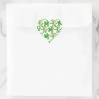 Holly Leaves, Berries, Red, Green Floral Christmas Heart Sticker