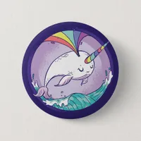 Rainbow Narwhal Button