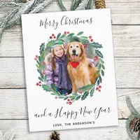 Elegant Greenery Botanical Wreath Christmas Photo Holiday Postcard