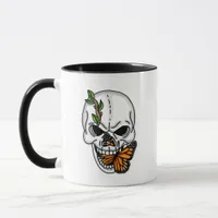 Skull and Monarch Butterfly Digital Art  Mug