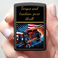 Vintage hot rod racing down a patriotic highway zippo lighter