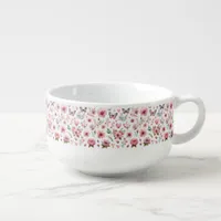 Pink Feminine Flowers and Butterflies Soup Mug