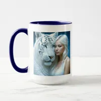 Mystical White Tiger and Beautiful Woman  Mug