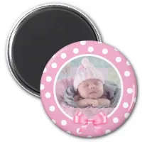 Pink Bow Polka Dot Baby Photo Reminder Magnet