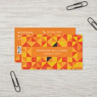 Orange Geometric QR Code Business Card