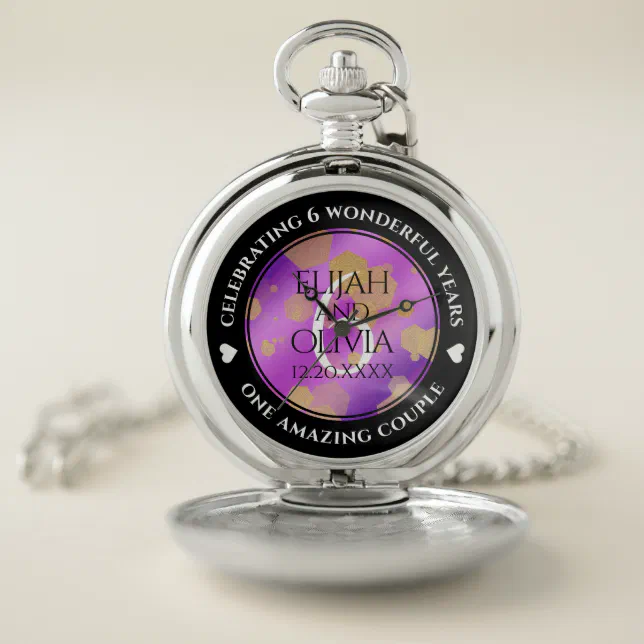 Elegant 6th Amethyst Wedding Anniversary Pocket Watch