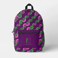 Abstract purple green flowers pattern printed backpack