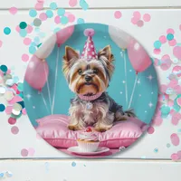 Cute Pink Yorkie Birthday Paper Plates