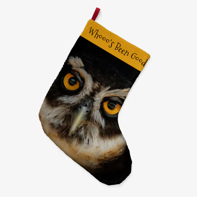 Mesmerizing Golden Eyes of a Spectacled Owl Large Christmas Stocking