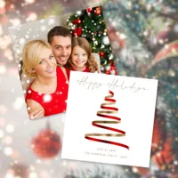 Red Gold Tree Photo Christmas Happy holidays Note Card