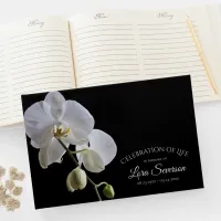 White Orchid on Black Celebration of Life Memorial Guest Book