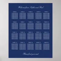 Navy Blue 20 Table Wedding Seating Chart Poster