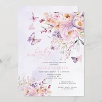 Baby in Bloom Pink Purple Butterflies Baby Shower Invitation