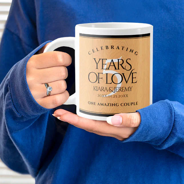 Elegant 5th Wood Wedding Anniversary Celebration Giant Coffee Mug